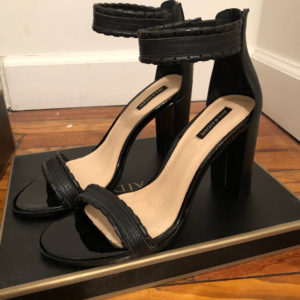 SOLD Ava&Aiden Black Open Toe Heels